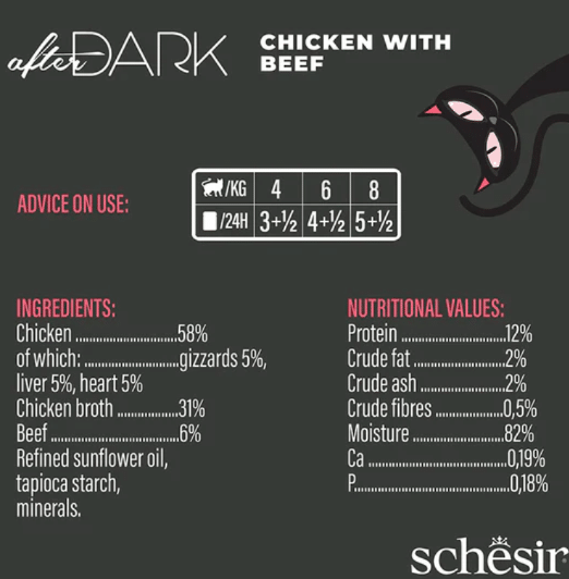 SCHESIR AFTER DARK CHICKEN WITH BEEF IN BROTH IN CAN 80G - Image 2