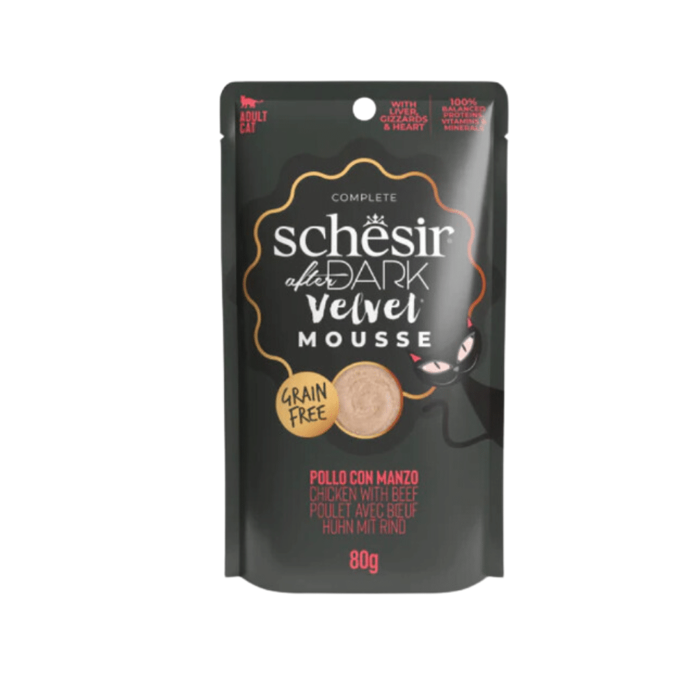 SCHESIR AFTER DARK CHICKEN WITH BEEF IN MOUSSE IN POUCH 80GR