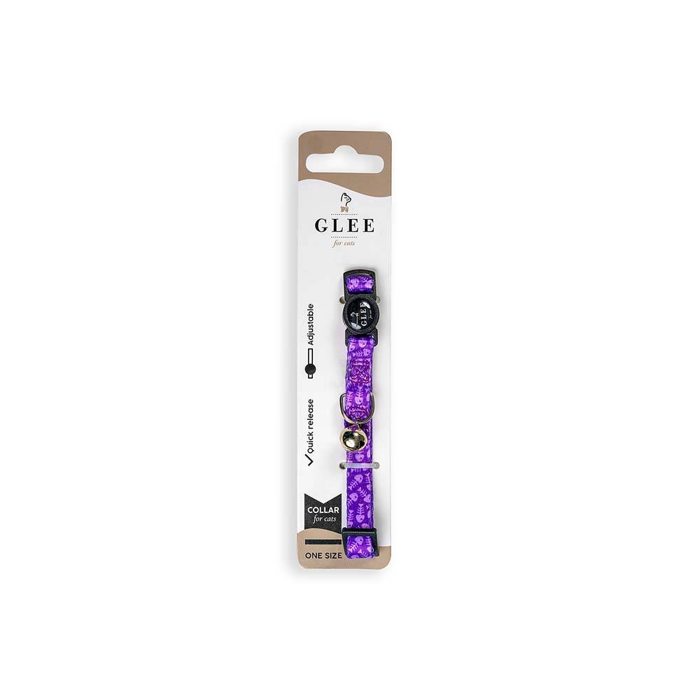 GLEE COLLARS WITH WEBBING TAPE, PLASTIC CLASP AND BELL, PURPLE FISHBONE 10mm x 30cm
